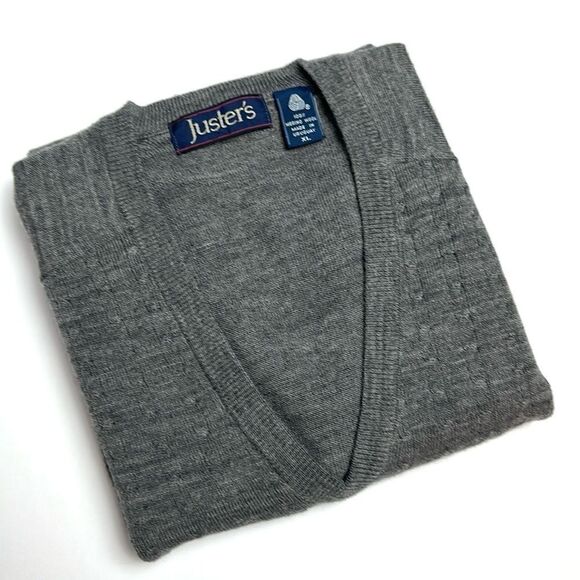 NWOT Juster’s Merino Wool Gray Sweater Pullover V-neck Lightweight Uruguay XL - Picture 7 of 9
